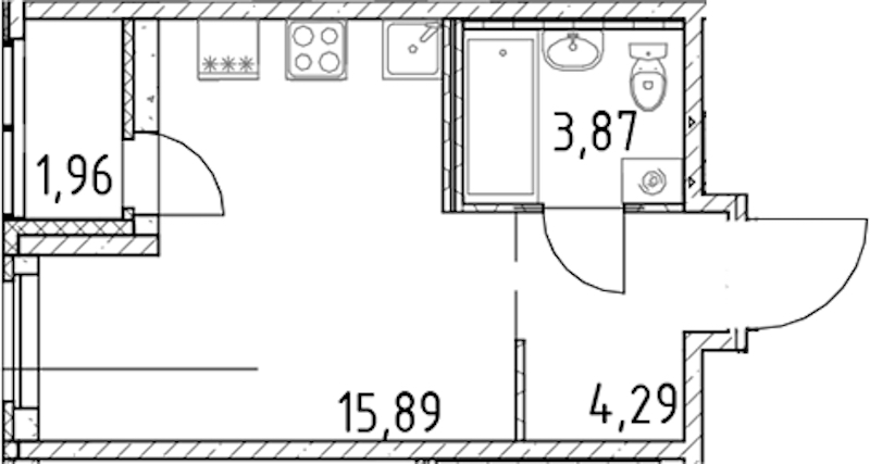 Квартира студия 24.05 м², 12/17 эт., ЖК «Город Первых»